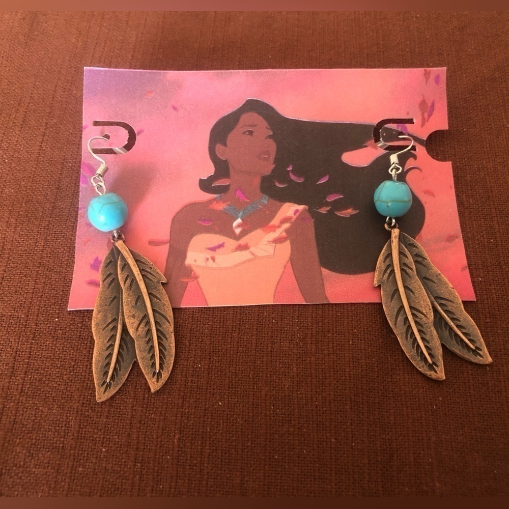 Disney Pocahontas Feather Earrings with Turquoise - Picture 3 of 5